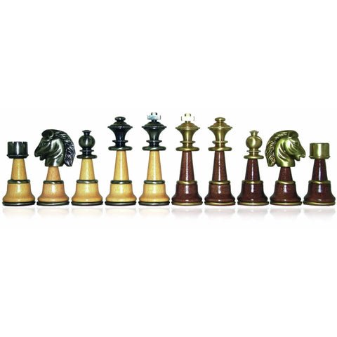Oversized Brass & Wood Chess Pieces, Handmade, Gold/Silver Plated, Italian