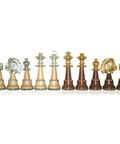 Oversized Brass & Wood Chess Pieces Set, Handcrafted, Gold/Silver Plated, Italy