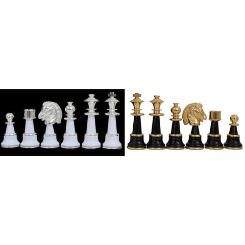 Handmade Large Brass & Wood Chess Pieces, Gold/Silver Plated, 12.7 cm King