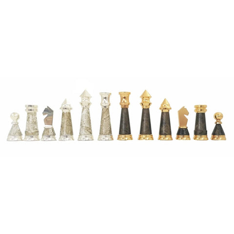Modern Brass & Wood Chess Pieces Set, Handmade, Italy, 11cm King Gold/Silver
