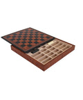 Faux Leather Chess Board with Storage, 28cm Handmade Brown/Black, Italy