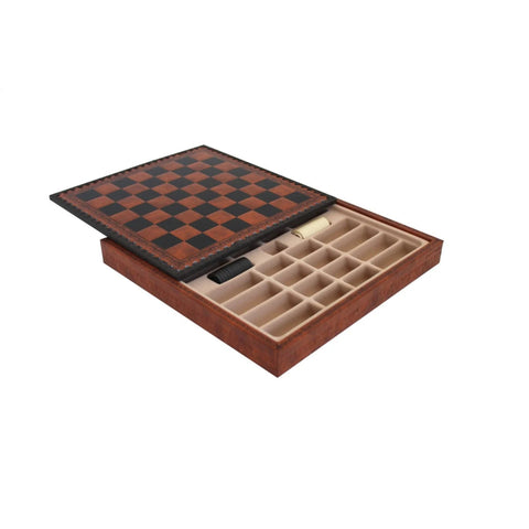 Faux Leather Chess Board with Storage, 28cm Handmade Brown/Black, Italy