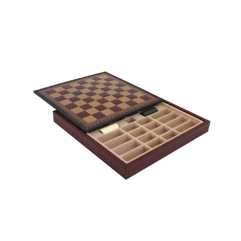 Gold Burgundy Faux Leather Chess Board with Storage, 28cm, Handmade in Italy