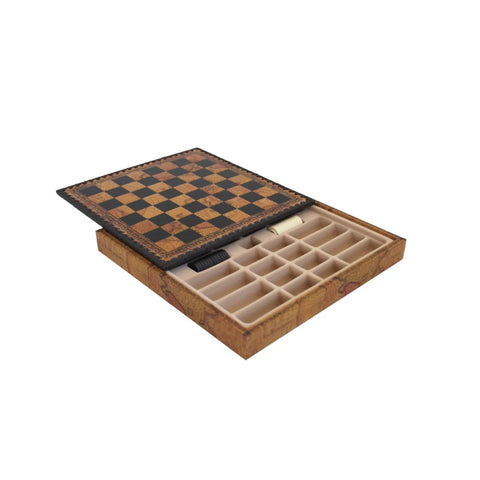 Faux Leather Chess Board with Vintage Map, Storage, 28cm, Handmade Italy