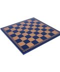 Gold Blue Faux Leather Chess Board, Handcrafted in Italy, 45x45 cm
