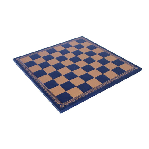 Gold Blue Faux Leather Chess Board, Handcrafted in Italy, 45x45 cm