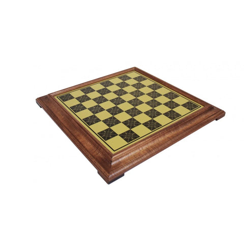 Handcrafted Brass Style Wooden Chess Board 48x48 cm, Italian Made