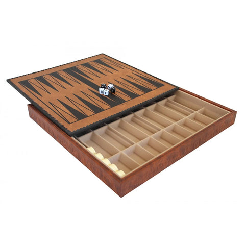 Faux Leather Chess Board with Storage, Checkers & Backgammon, 48x48 cm, Italy
