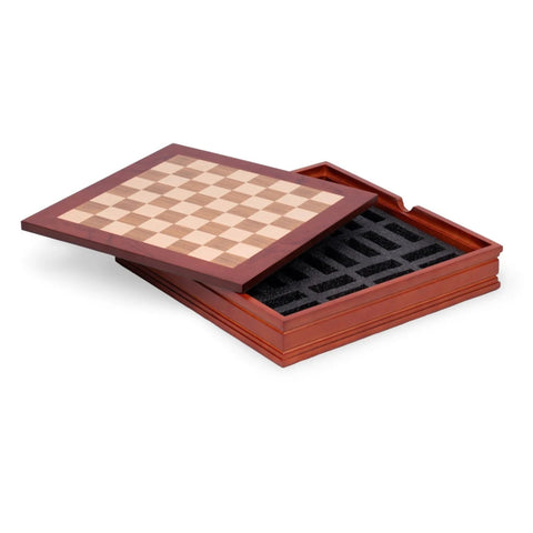 Walnut & Maple Chess Board with Storage, 37x37 cm, 4 cm Squares, Made in Italy