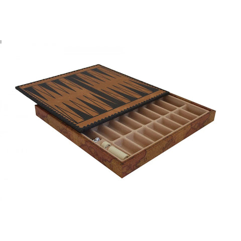 Vintage Map Faux Leather Chess Board with Storage, Checkers & Backgammon 35cm