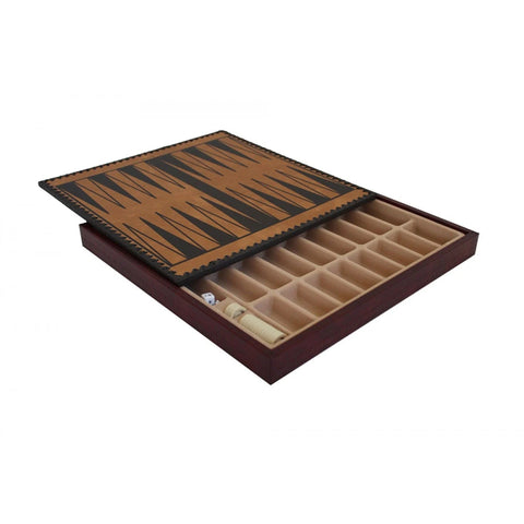 Gold Burgundy Faux Leather Chess Board with Storage, Checkers & Backgammon, 35cm