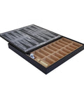 Gold & Blue Faux Leather Chess Board with Storage, Checkers, Backgammon 35x35cm