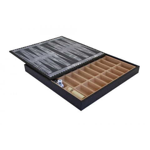 Gold & Blue Faux Leather Chess Board with Storage, Checkers, Backgammon 35x35cm