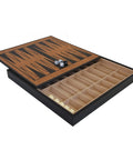 Gold Black Faux Leather Chess Board with Storage, Checkers & Backgammon, 48cm