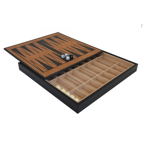 Gold Black Faux Leather Chess Board with Storage, Checkers & Backgammon, 48cm