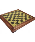 Handmade Wooden Chess Board, Brass Effect, 52 cm, 4.8 cm Squares, Italy