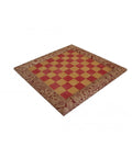 Handmade Wood & Faux Leather Chessboard, Red Floral, 39x39 cm, Italy