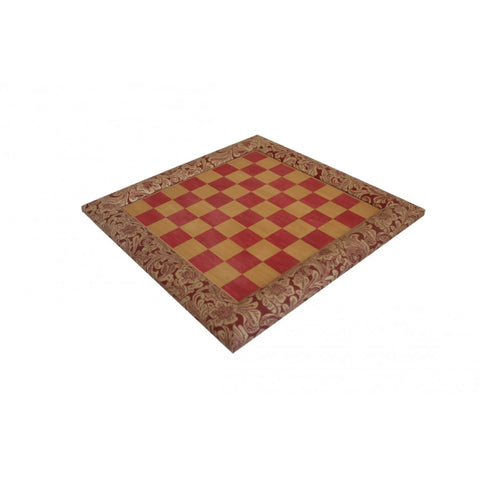 Handmade Wood & Faux Leather Chessboard, Red Floral, 39x39 cm, Italy