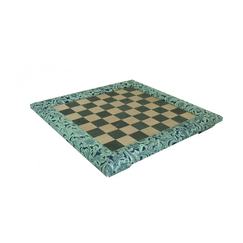 Elegant Handmade Green Wood & Faux Leather Chessboard, 39cm, Italian Floral