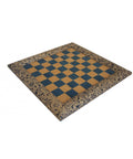 Handmade Blue Floral Wood & Faux Leather Chessboard, 39cm, Made in Italy