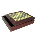 Italian Handmade Wooden Chess Board, Brass Effect, Storage, 38 cm