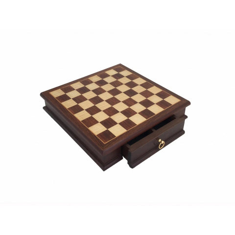 Italian Handmade Mahogany Chess Board with Storage Drawer, 32cm