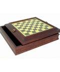 Handmade Wooden Chess Board with Storage, Brass Effect, 50x50 cm, Italy