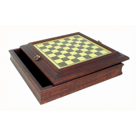 Handmade Wooden Chess Board with Storage, Brass Effect, 50x50 cm, Italy