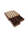 Mahogany & Maple Chess Board with Drawers, Handmade in Italy, 38 cm