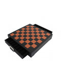 Genuine Italian Leather Chess Board with Storage, Black/Brown, 41 cm