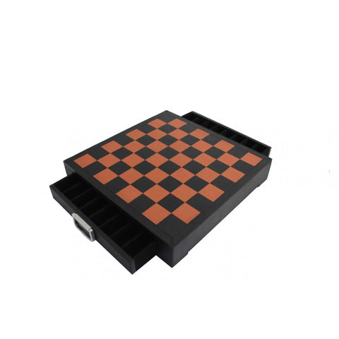 Genuine Italian Leather Chess Board with Storage, Black/Brown, 41 cm