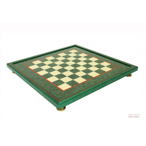 Handmade Italian Wooden Chess Board, Green White, 45x45 cm, Framed, Glossy
