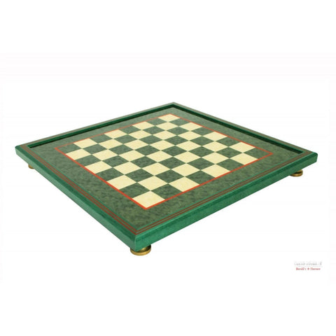 Handmade Italian Wooden Chess Board, Green White, 45x45 cm, Framed, Glossy
