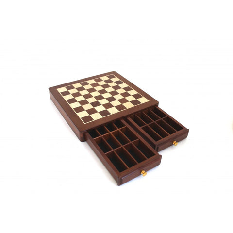 Mahogany Maple Wooden Chess Board 46cm with Storage Drawers, Handmade in Italy