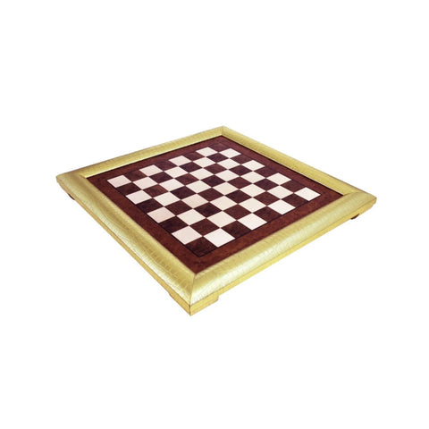 Handmade Wooden Chess Board with Gold Frame & Raised Feet, 48cm, Made in Italy