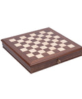 Walnut Maple Wooden Chess Board with Storage Drawer, 43x43cm, Made in Italy