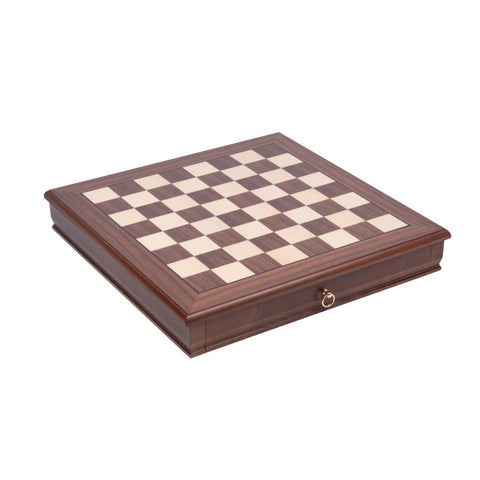 Walnut Maple Wooden Chess Board with Storage Drawer, 43x43cm, Made in Italy