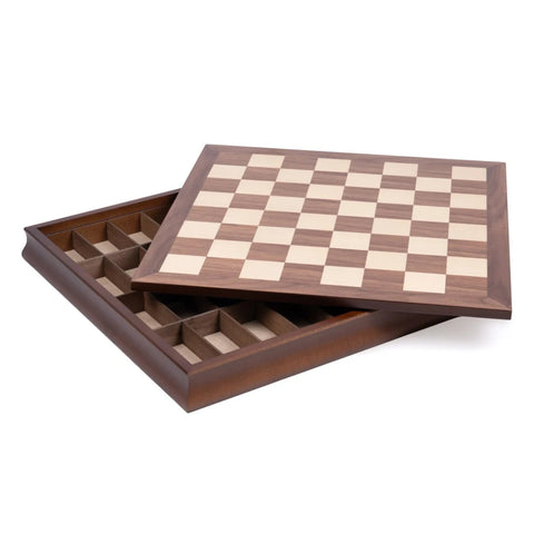 Walnut & Maple Chess Board with Storage, 50x50 cm, Made in Italy