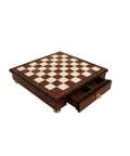 Glossy Handmade Elm Wood Chess Board with Drawer, 32cm, Made in Italy