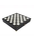 Handmade Gray Wooden Chess Board with Storage Drawer, 32x32cm, Made in Italy