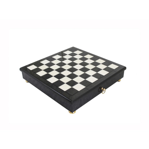 Handmade Gray Wooden Chess Board with Storage Drawer, 32x32cm, Made in Italy