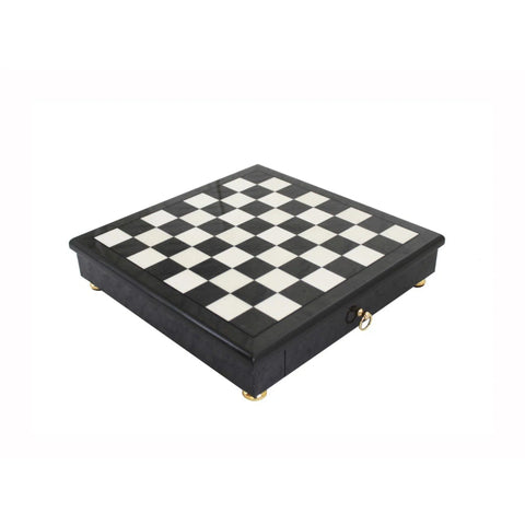 Handmade Gray Wooden Chess Board with Storage Drawer, 32x32cm, Made in Italy
