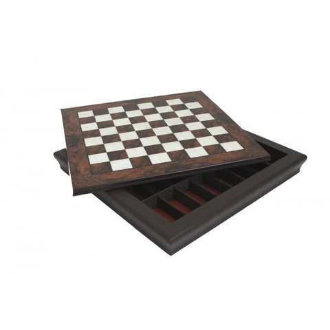 Walnut Chess Board with Built-In Storage, 40x40 cm, 4 cm Squares, Made in Italy