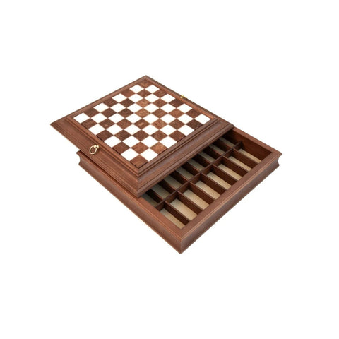 Handmade Marble & Wood Chess Board with Storage Drawer, 37x37 cm, Italy