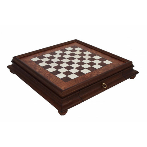Handmade Elm Wood Chess Board with Drawer Storage, 53x53 cm, Made in Italy