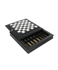 Black Marble Top Wood Chess Board with Storage, 37x37 cm, Made in Italy