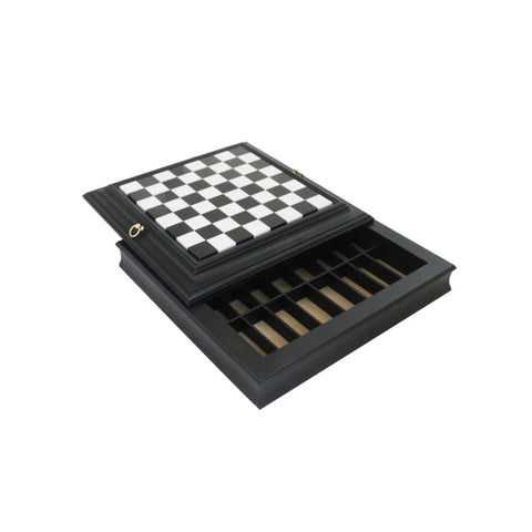 Black Marble Top Wood Chess Board with Storage, 37x37 cm, Made in Italy