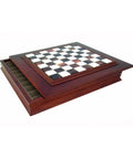 Handmade Wood & Marble Chess Board with Storage Drawer, 48x48 cm, Made in Italy