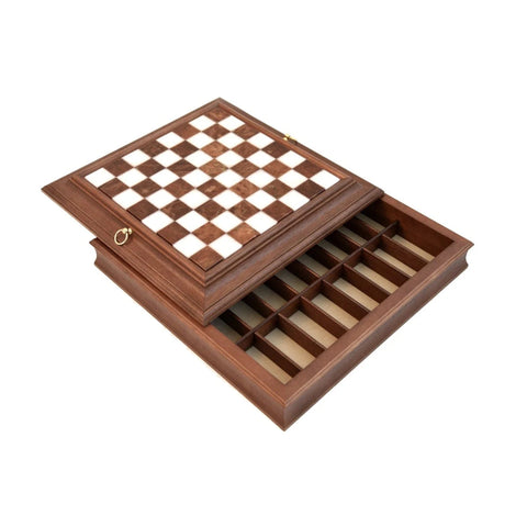 Handmade Wood & Marble Chess Board with Storage, 42x42 cm, Made in Italy