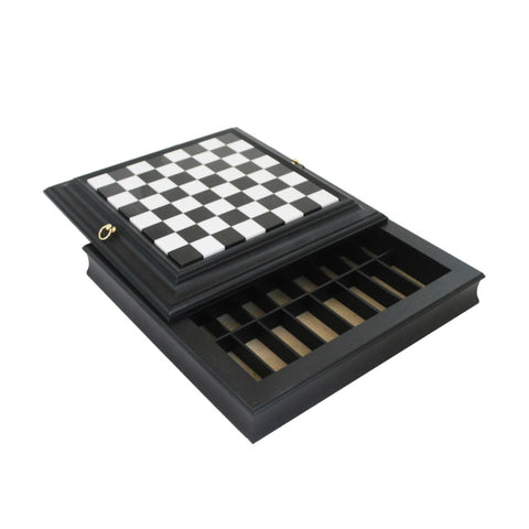 Handmade Wood & Marble Top Chess Board with Storage, 42cm, Made in Italy